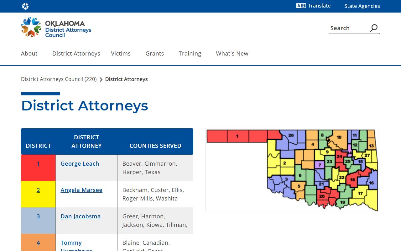 Washita County criminal court records District Attorneys Council district list
