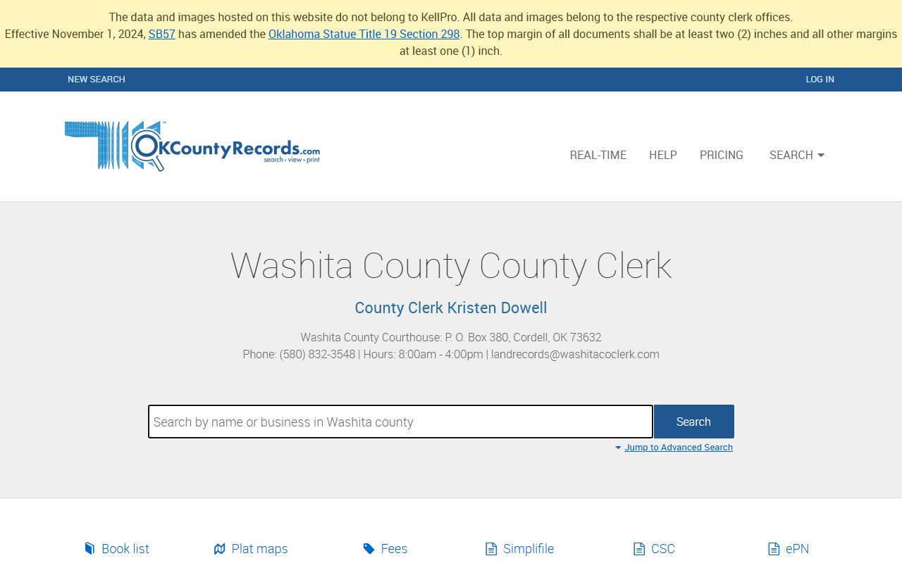Washita County land records and recorded instrument portal