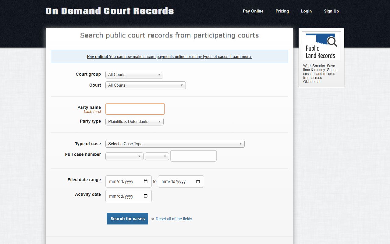 Washita County court records ODCR search portal