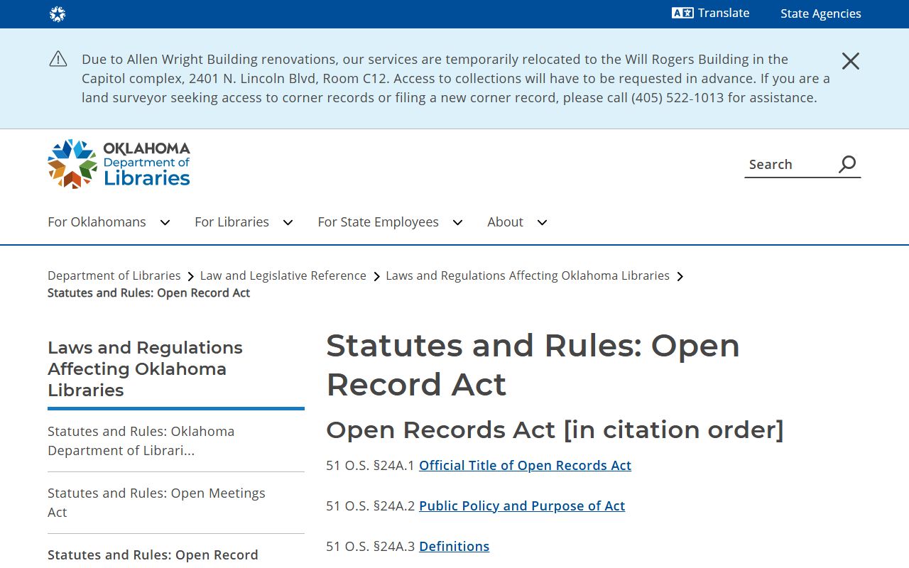 Washita County court records Oklahoma Open Records Act index