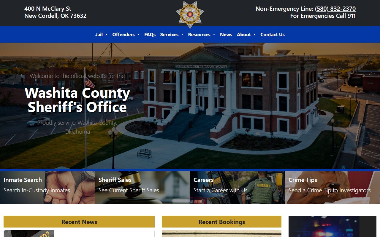 Washita County jail and sheriff records homepage
