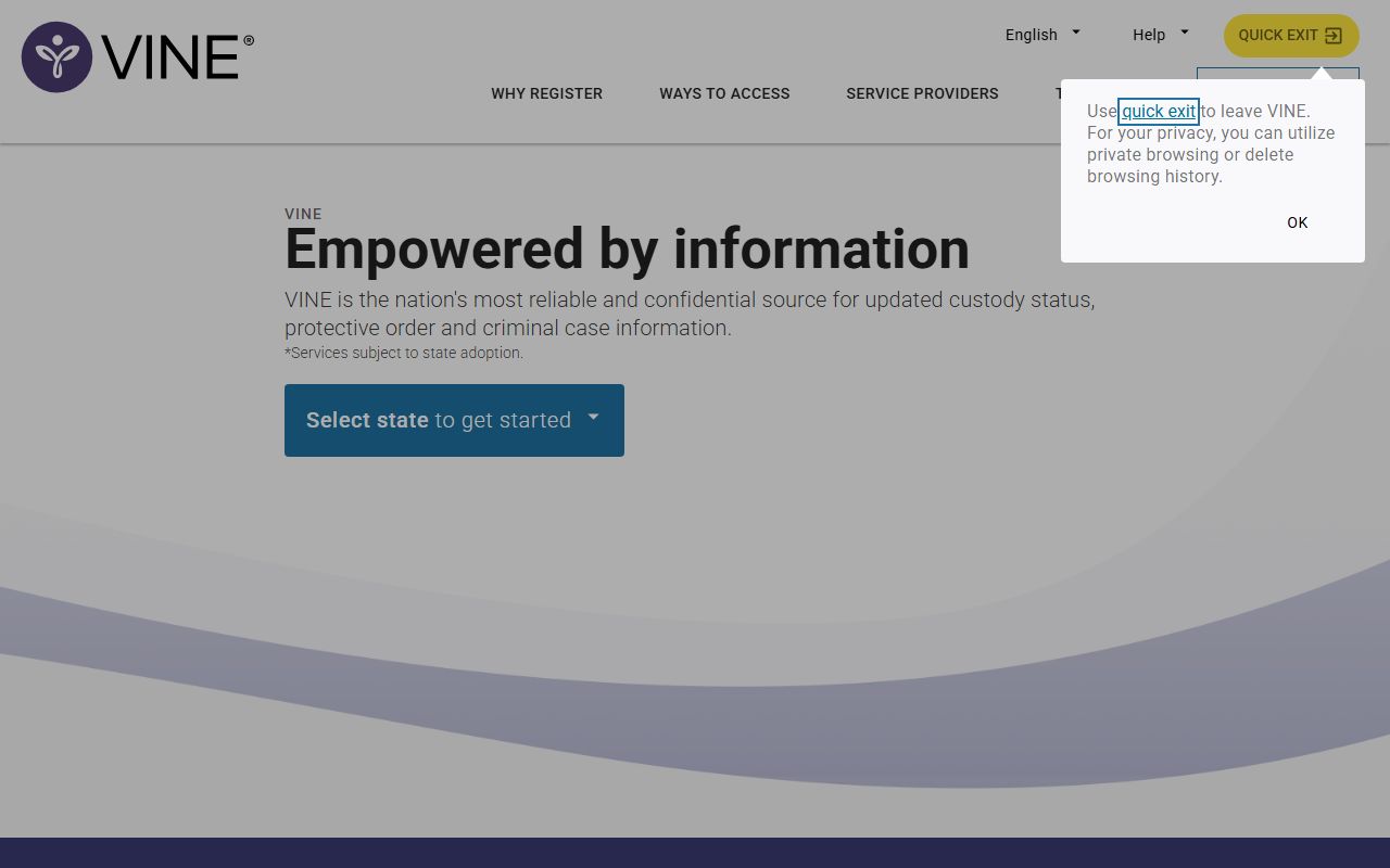 Oklahoma VINE custody notification portal used to track Washita County inmate release and transfer