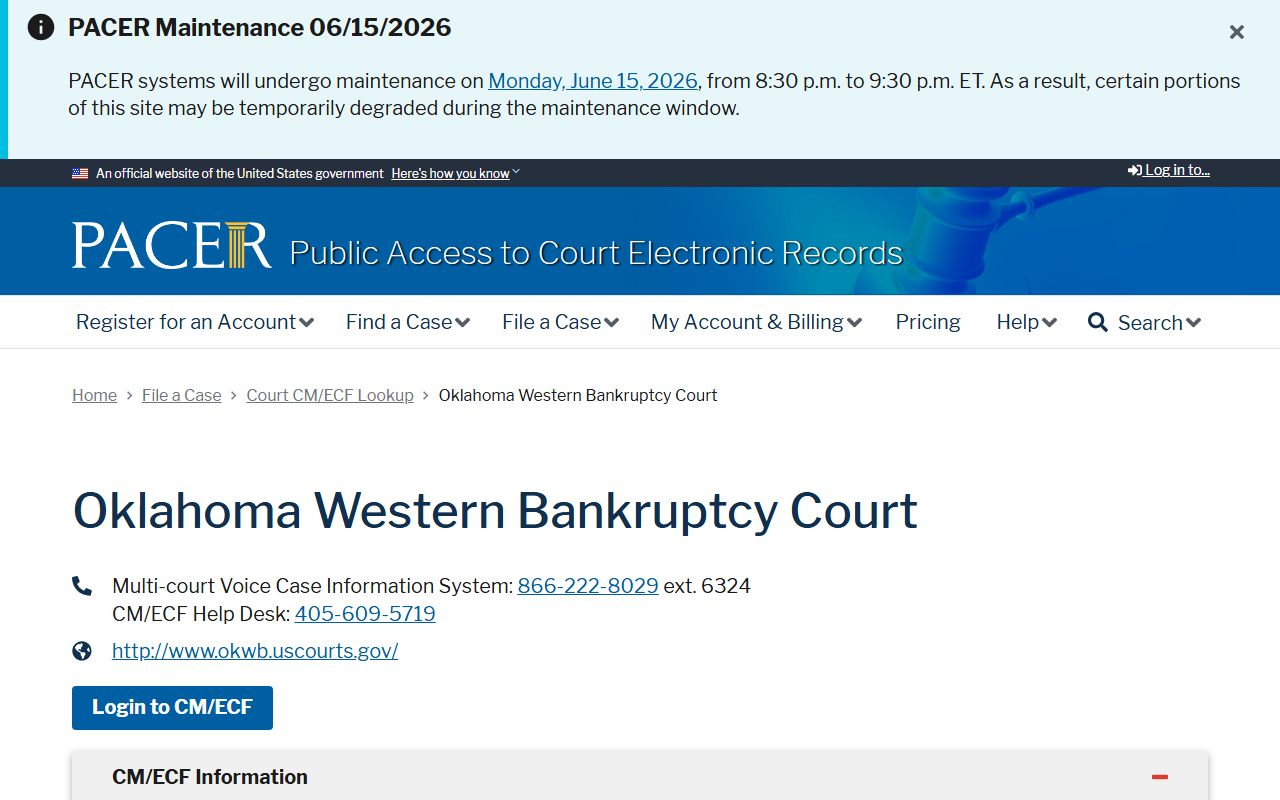 Washita County probate records reference pointing to the PACER lookup for Oklahoma Western bankruptcy court records