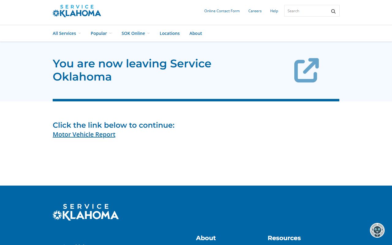 Washita County traffic driver record link on the Service Oklahoma Motor Vehicle Report page